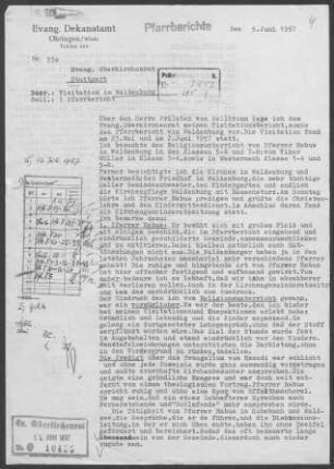 Waldenburg mit Westernach, Beltersrot, Löcherholz und Neu-Kupfer (Siedlung Kupfer): Visitationsbericht mit Pfarrbericht 1957