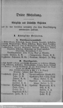 Dritte Abtheilung. Behördenverzeichnis : Dritte Abtheilung. Königliche und Städtische Behörden