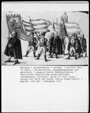 Satirische Darstellung eines Aufzuges (Prozession, Trionfo), Bild 37: Bürger mit Fahne und Bild