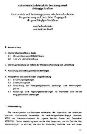 137-158, Aufsuchende Sozialarbeit für betäubungsmittelabhängige Straftäter