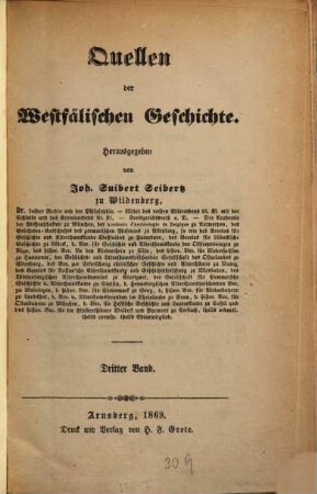 Quellen der Westfälischen Geschichte : Hsgegeben von Johann Suibert Seibertz, 3
