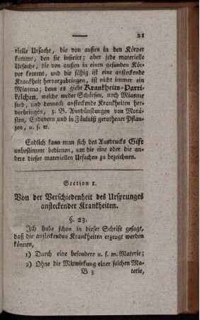 Section 1. Von der Verschiedenheit des Ursprunges ansteckender Krankheiten.