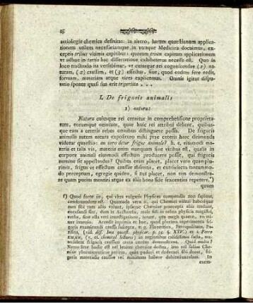 I. De frigoris animalis.
