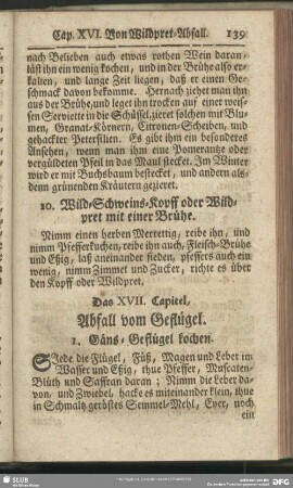 Das XVII. Capitel, Abfall vom Geflügel