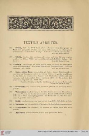 Textile Arbeiten (Nr. 1075 - 1154)