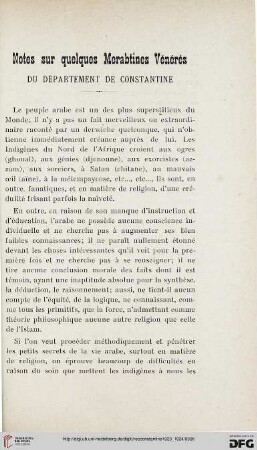Sér. 5: Notes sur quelques Merabtines Vénérés du département de Constantine