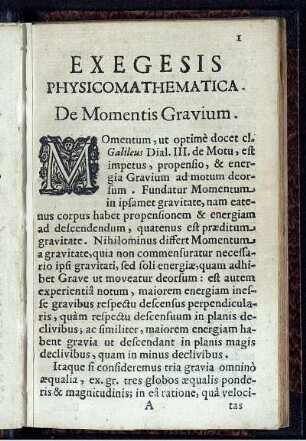 Exegesis Physicomathematica. De Momentis Gravium.