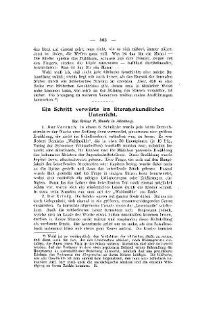 Ein Schritt vorwärts im literaturkundlichen Unterricht