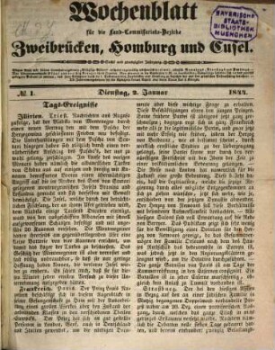 Wochenblatt für die Land-Commissariats-Bezirke Zweibrücken, Homburg und Cusel. 1844 = Jg. 26
