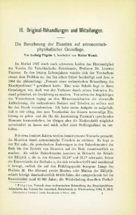 Die Berechnung der Eiszeiten auf astronomisch-physikalischer Grundlage