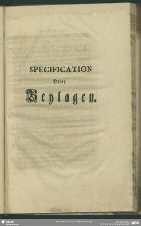 Specificationd Derer Beylagen