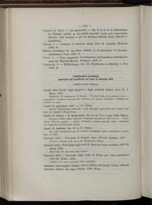 Pubblicazioni periodiche pervenute all' Accademia nel mese di febbraio 1888.