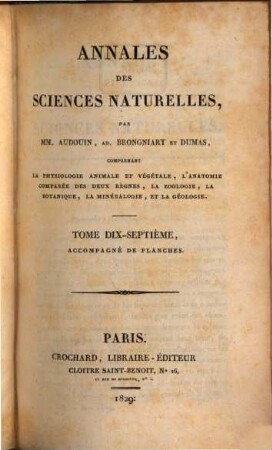 Annales des sciences naturelles. 17, 17. 1829
