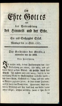 Ein und Sechzigstes Stück. Montags den 21 Sept. 1767