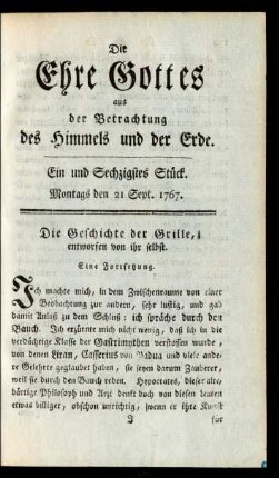 Ein und Sechzigstes Stück. Montags den 21 Sept. 1767