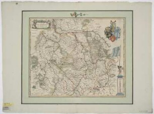 Karte vom Kurfürstentum Pfalz, 1:480 000, Kupferstich, vor 1650 : Palatinatus Ad Rhenum. - [Ca. 1:480 000]. - [Amsterdam] : Guiljelmus Blaeu , [vor 1650]. - 1 Kt. : Kupferst. ; 50 x 41 cm. Inselkt. - Maßstab in graph. Form (Germanica milliaria). - Ohne Längengrade. - Titelkartusche oben links, Maßstabskartusche unten rechts, Wappen oben rechts
