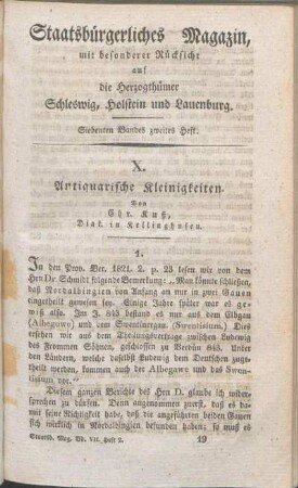 X. Antiquarische Kleinigkeiten. Von Chr. Kuß, Diak. in Kellinghusen.