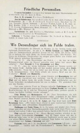 22 Friedliche Personalien. Wo Derendinger im Felde sich trafen.