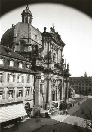 Würzburg, Neumünster : Würzburg. Neumünster. Ansicht mit Westfassade (1712/1716; J. Dientzenhofer)