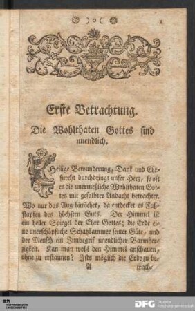 Erste Betrachtung. Die Wohlthaten Gottes sind unendlich.