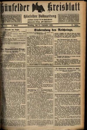 Erste Ausgabe vom Samstag, den 21. September 1929.