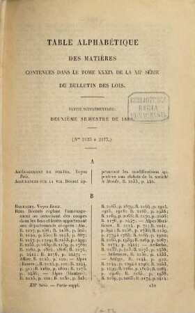 Bulletin des lois de la République Française. Partie supplémentaire. 39,3.