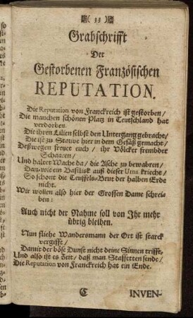 Grabschrifft Der Gestorbenen Französischen Reputation