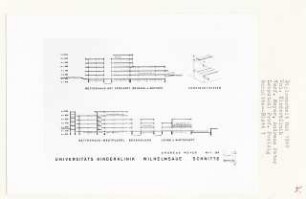 Universitätsklinik Wilhelmsaue, Berlin-Wilmersdorf (Diplomarbeit bei Peter Poelzig): Schnitte 1:200 und Detail Konstruktionssystem