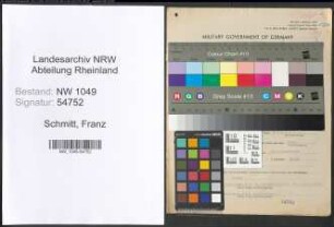 Entnazifizierung Franz Schmitt , geb. 08.05.1911 (Milchkonrollassistent)