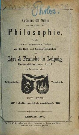 Lager-Verzeichnis. 212. 1890