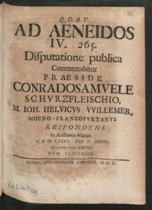 [Disputatio XXCVI.] Ad Aeneidos IV. 265.