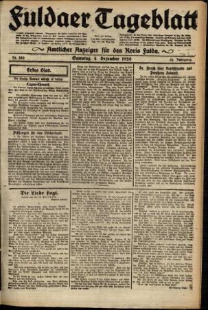 Erste Ausgabe vom Samstag, den 04. Dezember 1920.