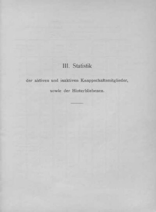 III. Statistik der aktiven und inaktiven Knappschaftsmitglieder sowie der Hinterbliebenen