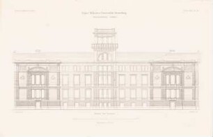 Physikalisches Institut der Kaiser-Wilhelms-Universität Straßburg: Ansicht von Norden (aus: Atlas zur Zeitschrift für Bauwesen, hrsg. v. G. Erbkam, Jg. 34, 1884)