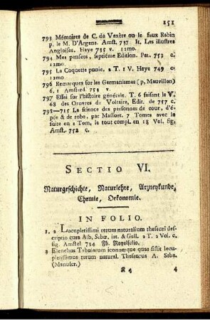 Sectio VI. Naturgeschichte, Naturlehre, Arzneykunde, Chemie, Oekonomie.