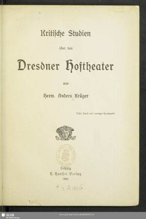 Kritische Studien über das Dresdner Hoftheater