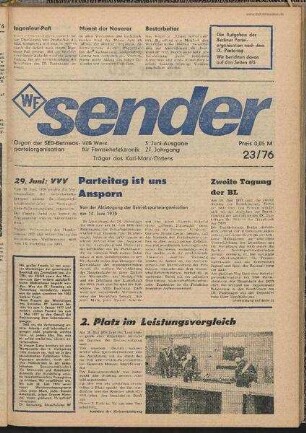 Betriebszeitung 'WF-Sender', Nr.23/1976 (3. Juniausgabe 1976)