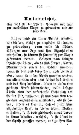 Unterricht, Auf was Art die Thiere, Pflanzen und Erze zur natürlichen Magie zu gebrauchen und anzuwenden
