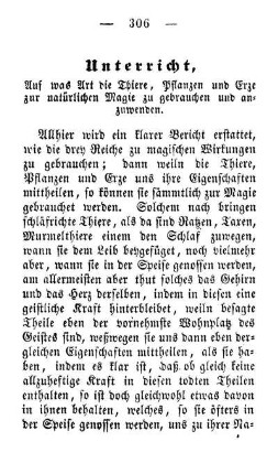 Unterricht, Auf was Art die Thiere, Pflanzen und Erze zur natürlichen Magie zu gebrauchen und anzuwenden