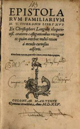 Epistolarum familiarum M. T. Ciceronis libri XVI