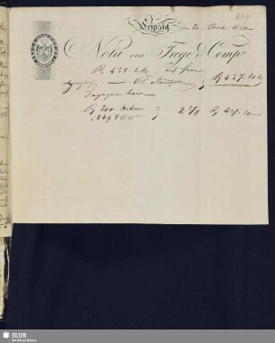 Bl. 409. Handlungshaus Frege & Comp. : Nota