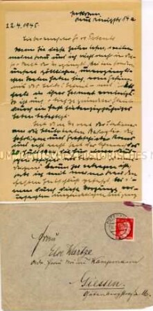 Handgeschriebener Abschiedsbrief eines ehemaligen Offiziers und Diplomaten vor seinem Selbstmord am 22. April 1945