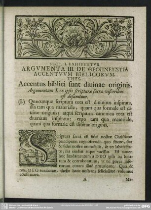 Sect. I. Exhibentur Argumenta III. De Theopneustia Accentuum Biblicorum. Thes. Accentus biblici sunt divinae originis