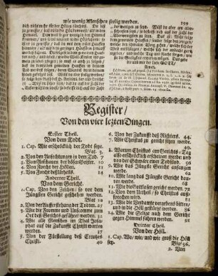 Register, Von den vier lezten Dingen