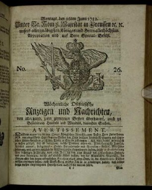 No. 26. Montags, den 26ten Junii 1752.