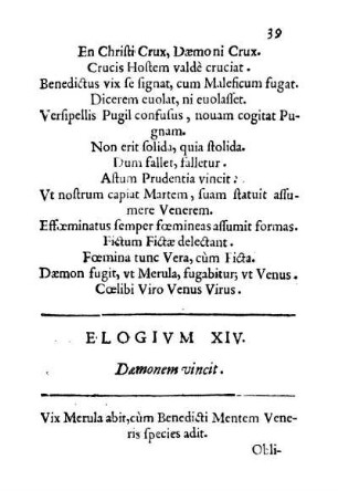 Elogivm XIV. Dæmonem vincit.