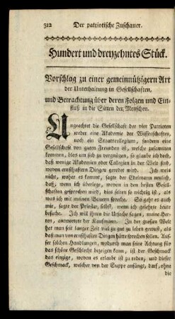 Hundert und dreyzehntes Stück