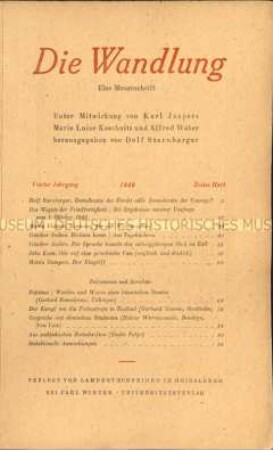 Monatsschrift Die Wandlung. 4. Jahrgang 1949