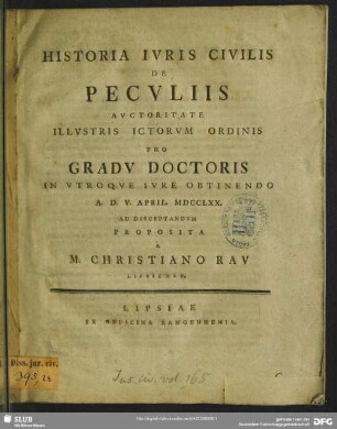 Historia Iuris Civilis De Peculiis
