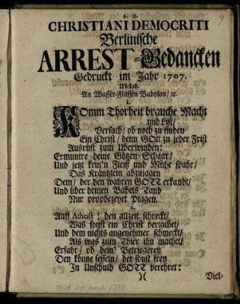 Christiani Democriti Berlinische Arrest-Gedancken